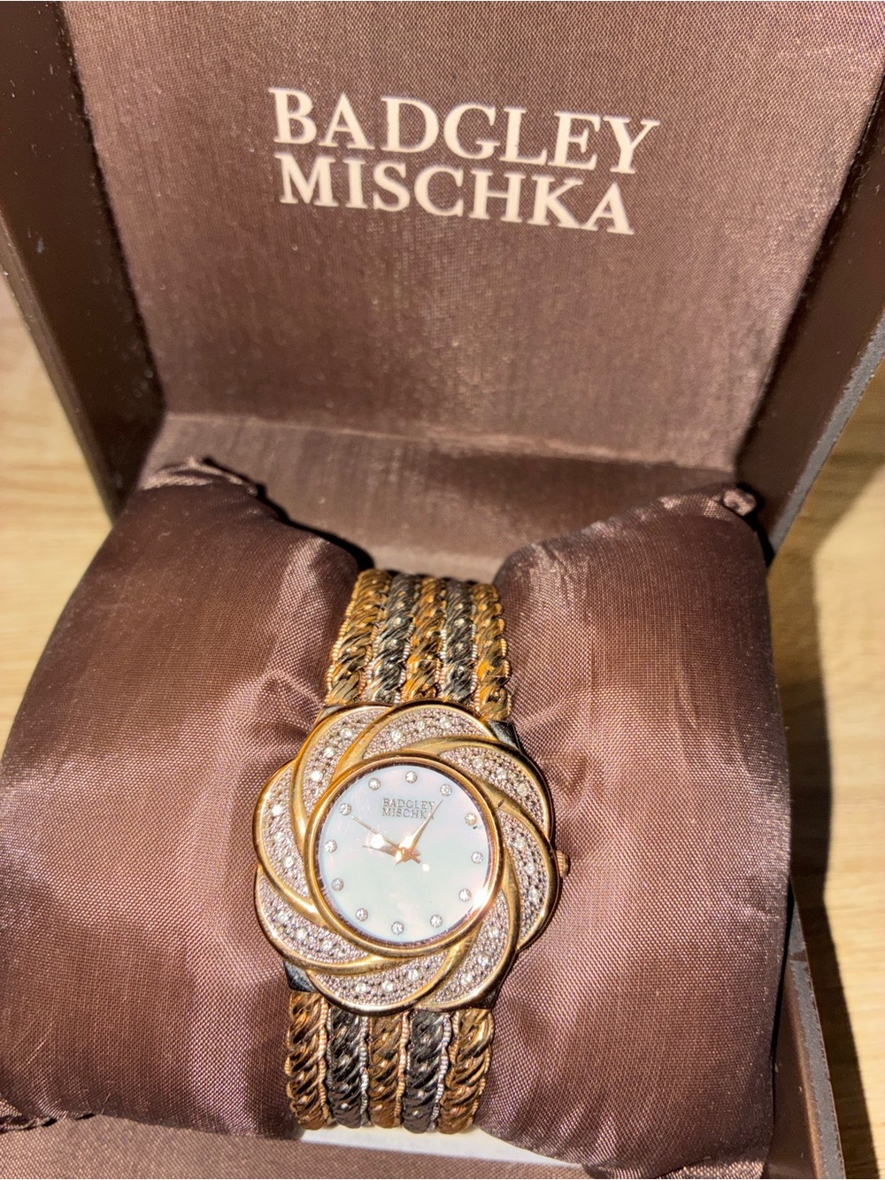 Badgley Mischka Rose Gold and Silver-Tone Braided Bracelet Watch